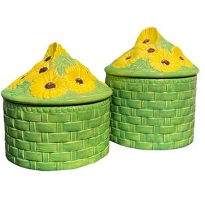 Ceramic Sunflower storage canisters - set of 2
